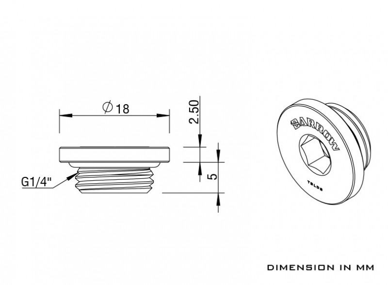 토리시스템즈,Silver G1/4" Plug Fitting - Hexagon 6mm
